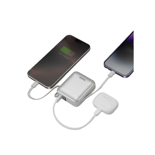 Bazic GoPower Fusion Mini 10K 3 in 1 Power Bank 10000mAh With Build in USB-C & Lightning Cable - Pebble