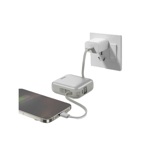 Bazic GoPower Fusion Mini 10K 3 in 1 Power Bank 10000mAh With Build in USB-C & Lightning Cable - Pebble