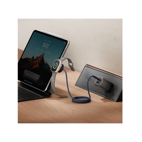 Energea Flow Duo 2-In-1 USB-C to USB-C With Apple Watch Charger 480Mbps 60W Cable 1.5M - Blue