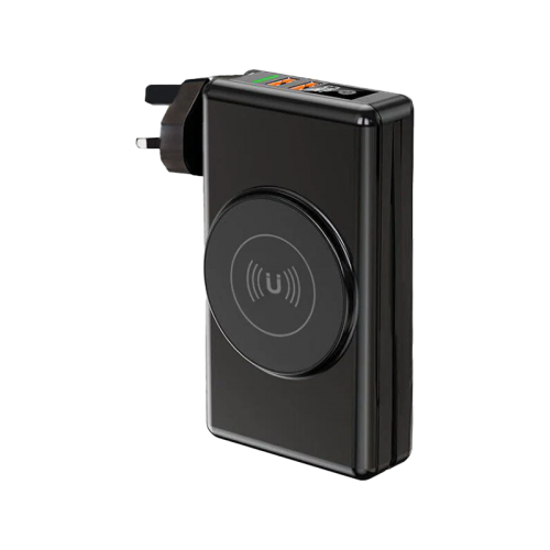 Engage 3-in-1 20WPD 20000mAh Wireless Power Bank With Built in Plug - Black