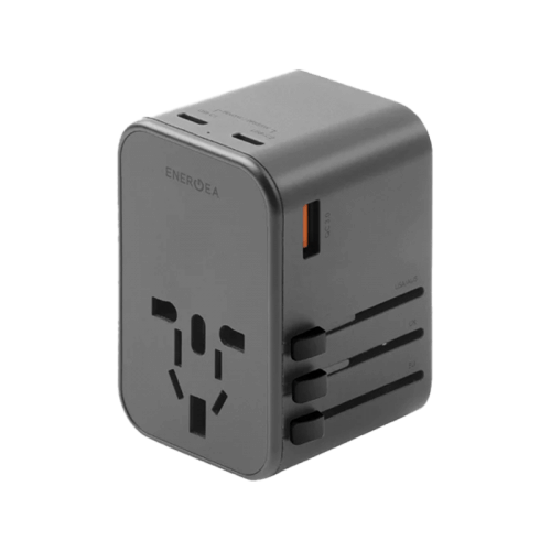 Energea Travelworld 2-Port USB-C and 1-Port USB-A GaN 65W Travel Adapter - Gunmetal