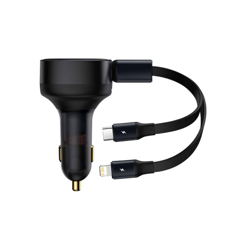Baseus Enjoyment Retractable 2 in 1 USB-C and Lightning 30W Car Charger - Black