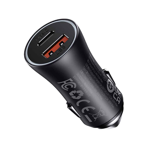 Baseus Golden Contractor Pro 1 Port USB-A and 1 Port USB-C 60W Car Charger - Dark Grey