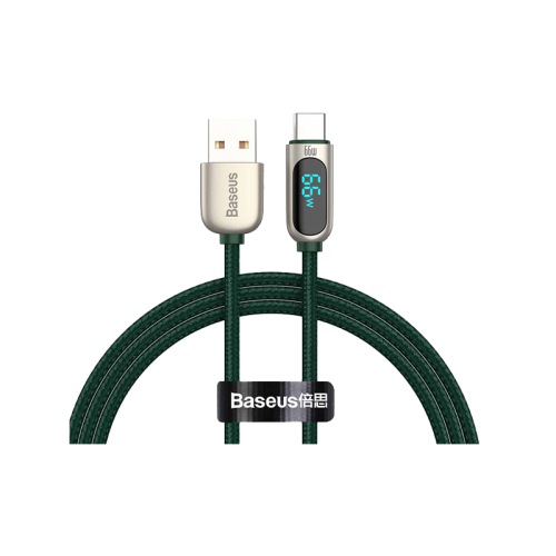 Baseus USB-A to USB-C 66W Display Fast Charging Cable 1M - Green