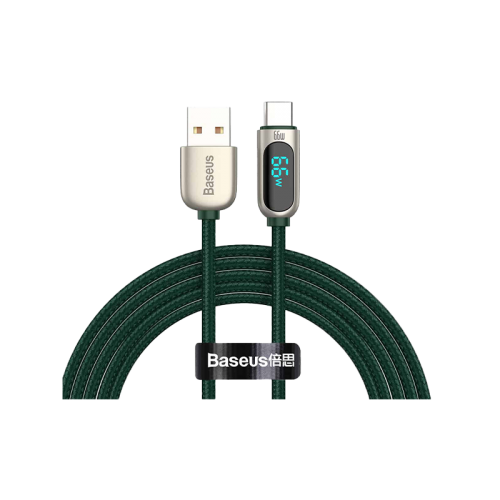 Baseus USB-A to USB-C 66W Display Fast Charging Cable 2M - Green