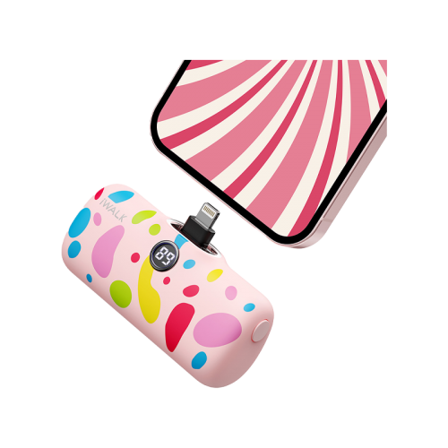 iWalk Link Me Pro Lightning Port 4800mAh Pocket Battery With Display - Pink Bubble Pattern
