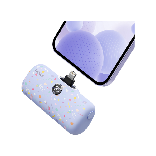 iWalk Link Me Pro Lightning Port 4800mAh Pocket Battery With Display - Purple Ribbon Pattern