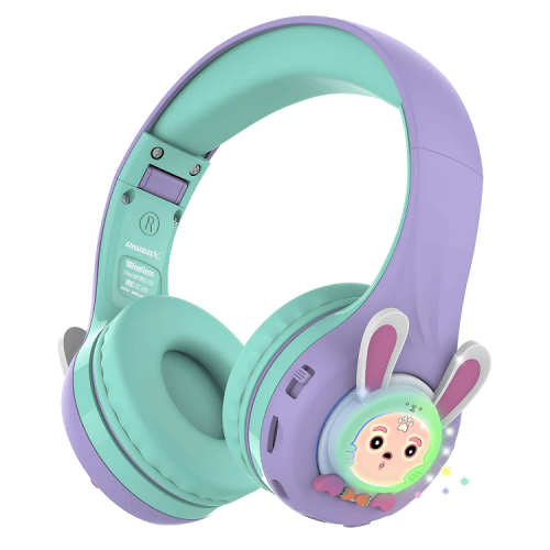 Riwbox Rabbit Bluetooth Headphones With LED for Kids - Purple / Green