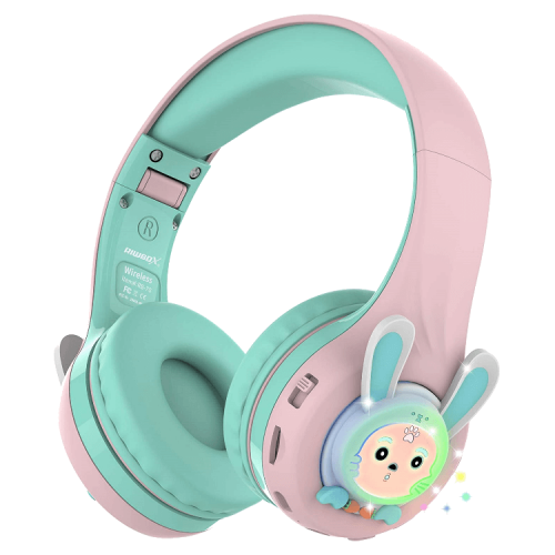 Riwbox Rabbit Bluetooth Headphones With LED for Kids - Pink / Green