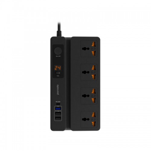 Porodo 2 USB-A + 2 USB-C PD 35W + 4 Power Sockets - Black