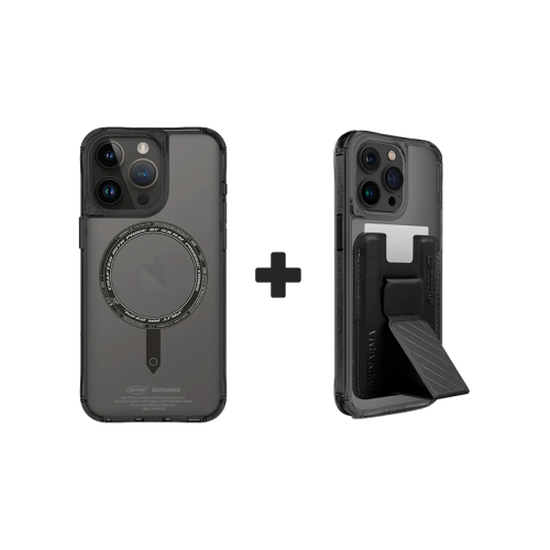 SkinArma Bundle Saido Kado Mag-Charge Card Holder + Saido MagSafe Case for iPhone 15 Pro - Black