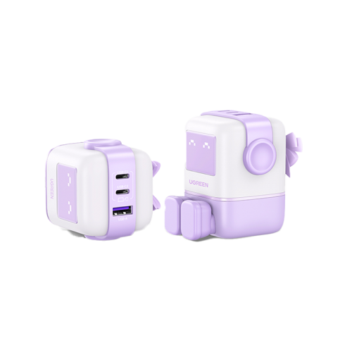 Ugreen Nexode 2-Port USB-C and 1-Port USB-A 65W GaN Wall Charger With LED Display - Purple