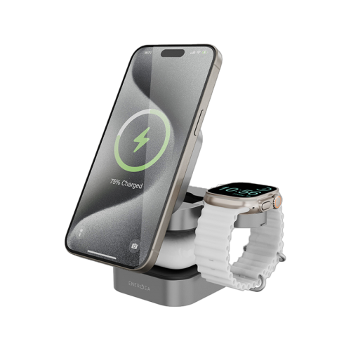 Energea MagCube 3 IN 1 Foldable Magsafe Fast Wireless Charger - Gunmetal