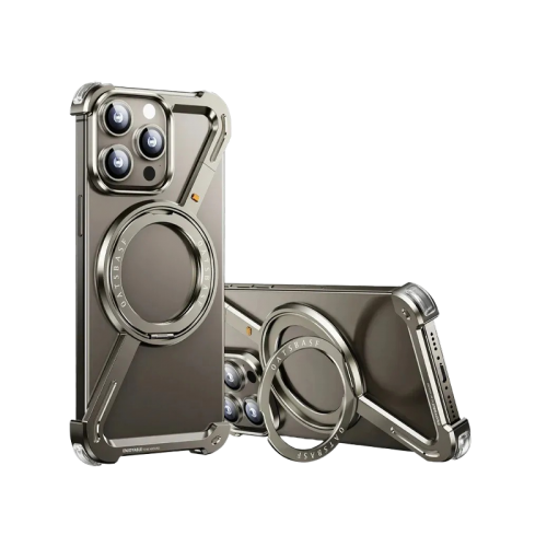 New Designer Aluminum Frameless Case With Rotatable Ring With Kickstand for iPhone 15 Pro - Natural Titanium