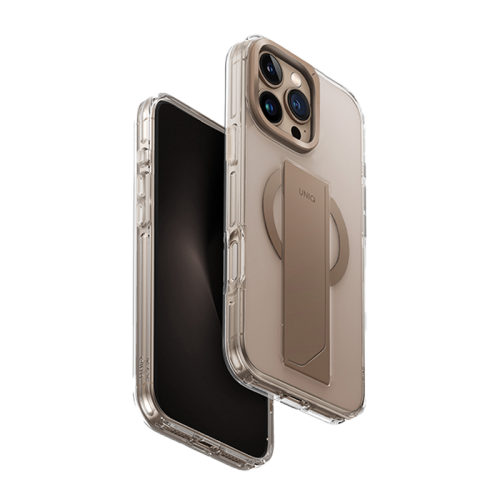 Uniq Hybrid Heldro Max MagSafe Case with Camera Stand for iPhone 16 Pro Max – Taupe Gold