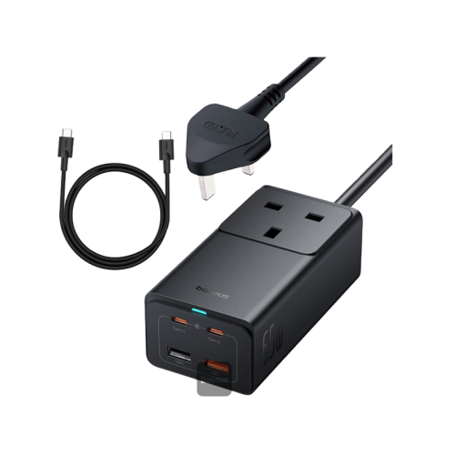 Baseus GaN5 Pro 2-Port USB-C + 2-Port USB-A 65W With 1-AC Power Strip - Cluster Black (Baseus Xiaobai USB-C to USB-C 100W Cable 1m - Black)