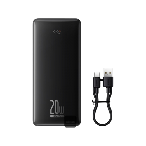 Baseus LiFePO4 Digital Display 20W 18400mAh Power Bank - Cluster Black (USB-A to USB-C Cable 0.3m - Black)