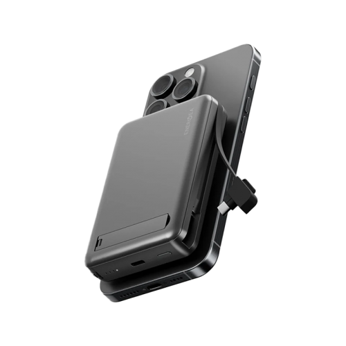 Energea MagPac Pro Plus With MagSafe 10000mAh Power Bank With Built-in Cable and Stand - Gunmetal