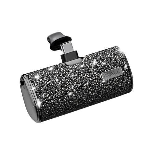 iWALK Bling Secret 4500mAh Portable Power Bank With Built-In USB-C Connector - Sparkly Diamond Black