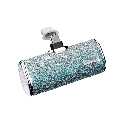 iWALK Bling Secret 4500mAh Portable Power Bank With Built-In USB-C Connector - Sparkly Diamond Blue