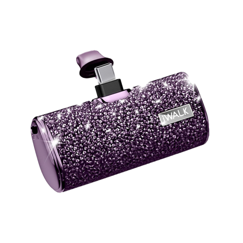 iWALK Bling Secret 4500mAh Portable Power Bank With Built-In USB-C Connector - Sparkly Diamond Purple