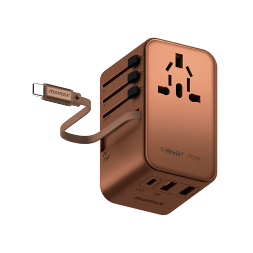 Momax 1-World+ 1-Port USB-C & 2-Port USB-A With Built-In USB-C 70W GaN Travel Adapter - Desert Titanium