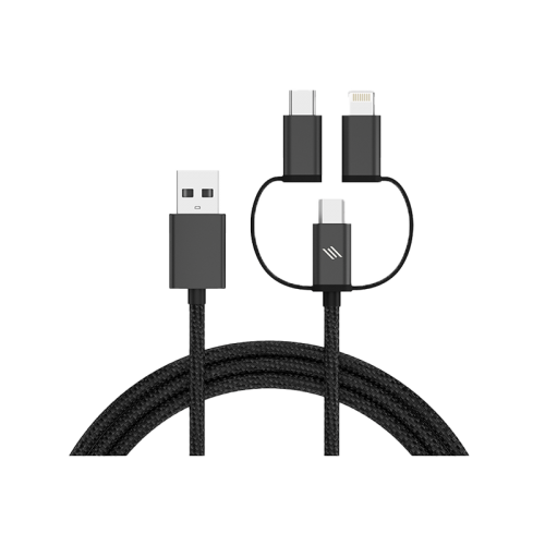 Smart Premium 3 in 1 USB-A to USB-C + Lightning + Micro USB Cable 27W 1.5m - Black