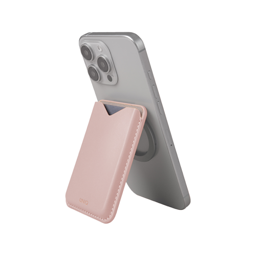 Uniq Lyden Evo Wallet Magnetic Snap-on Stand With Card Holder for iPhone - Blush Pink