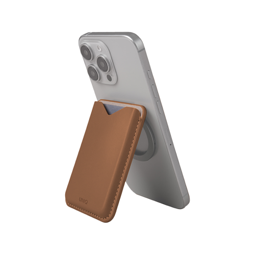 Uniq Lyden Evo Wallet Magnetic Snap-on Stand With Card Holder for iPhone - Caramel