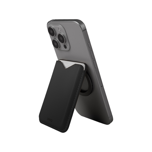 Uniq Lyden Evo Wallet Magnetic Snap-on Stand With Card Holder for iPhone - Dallas Black