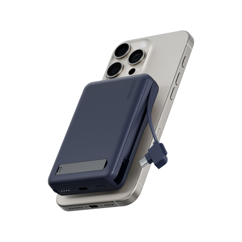 Energea MagPac Pro Plus MagSafe 10000mAh Power Bank  Built-In USB-C Cable With Built In Stand - Blue