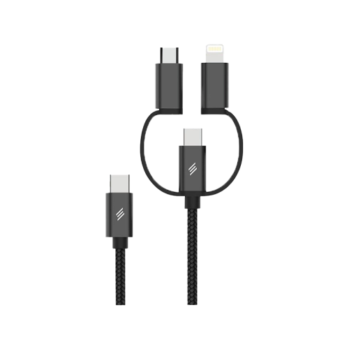 Smart Premium 3 in 1 USB-C to USB-C + Lightning + Micro USB Cable 45W 1.5m - Black