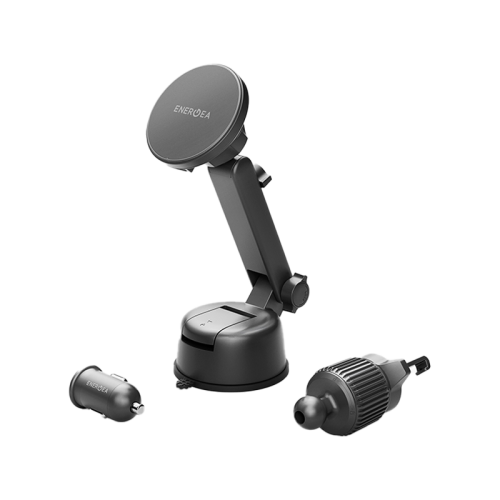 Energea MagDrive Kit Windscreen / Airvent Mount 15W Wireless Car Charger With 30W Car Charger - Black