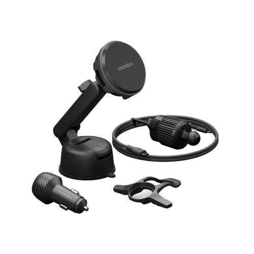 إنرجيا ماغ أركتيك درايف - شاحن سيارة لاسلكي 25 واط بتثبيت زجاج أمامي / فتحة تهوية مع شاحن سيارة 45 واط - معدن رمادي