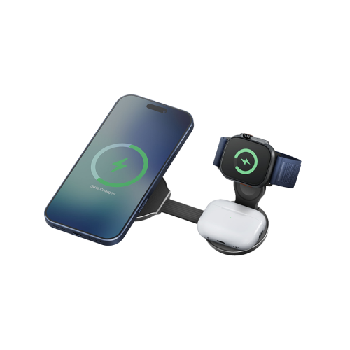 Energea AluMag Trio-2 3 in 1 Foldable 25W Wireless Charger - Gunmetal