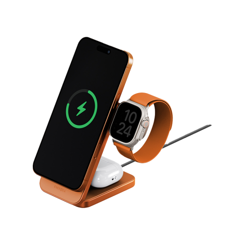 Energea MagTrio2 3 in 1 Foldable Magnetic Fast Wireless Charger - Orange