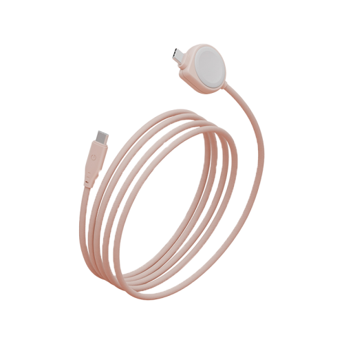 Energea Flow Duo 2-In-1 USB-C to USB-C With Apple Watch Charger 480Mbps 60W Cable 1.5M - Pink