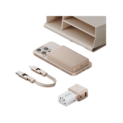 Energea X Bazic Travel Kit Travel world Adapter 25 + Alupac Power Bank 10000mAh + Alu Cable 15CM + Pouch - Beige