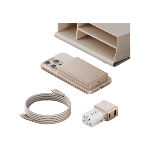 Energea Voyager Kit Travel world Adapter 25 + Alupac Power Bank 10000mAh + Helix Cable 1.5M + Pouch - Beige
