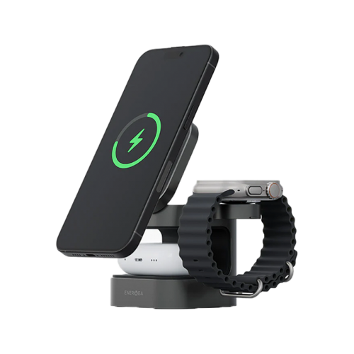 Energea MagCube 3 IN 1 Foldable Magsafe Fast Wireless Charger - Gunmetal