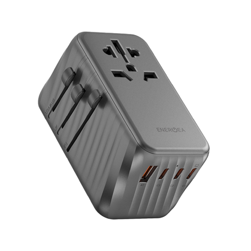 Energea TravelWorld 3-Port USB-C and 1-Port USB-A GaN 120W Travel Adapter - Gunmetal