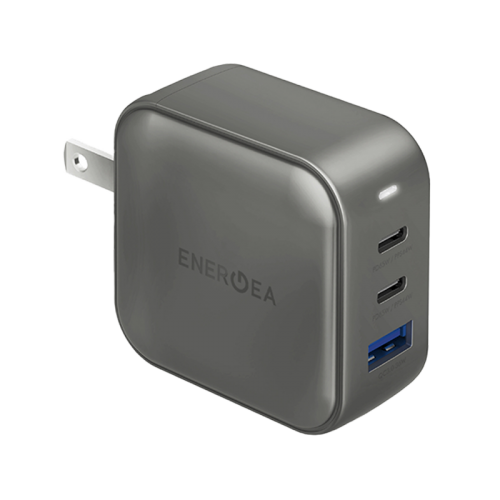 Energea TravelWorld 2-Port USB-C PD and 1-Port USB-A GaN 66W Travel Adapter - Gunmetal
