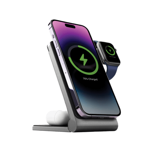 Energea MagTrio 3 IN 1 Foldable Magnetic Fast Wireless Charger - Gunmetal