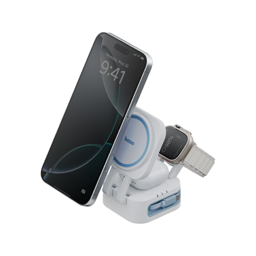 Bazic GoMag Station Mini 3 in 1 Foldable Magnetic Wireless Charger With Apple Watch & Airpods Charging - White