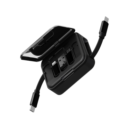 Bazic GoCharge Loop 5 In 1 Cable Kit With Micro/USB-A/Lightning Adapter With 1M Retractable Travel Kit - Black