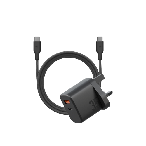 Bazic Go Port Velox Kit Bundle 1-Port USB-C & 1-Port USB-A PD 35W Wall Charger with Weave USB-C to USB-C 60W Cable - Truffle Black