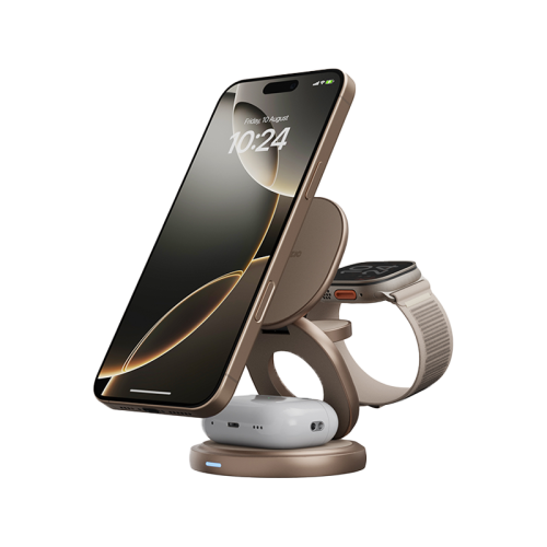 Bazic GoMag Gyre 360 Rotating Base 3 in 1 Wireless Charger With Apple Watch & Airpods Charging - Gold