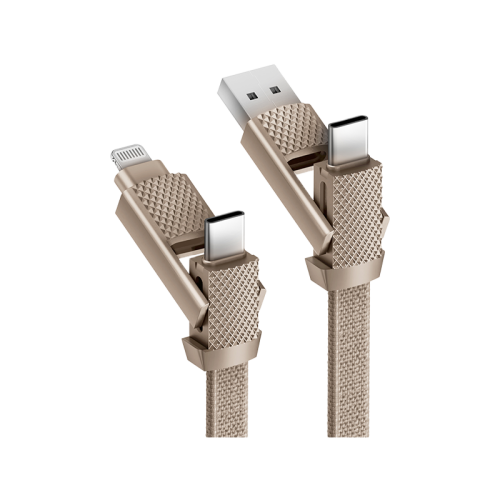 Bazic GoCharge Alucable Aluminium 4 in 1 Input USB-A and USB-C to Output USB-C and Lightning Cable 1m - Gold