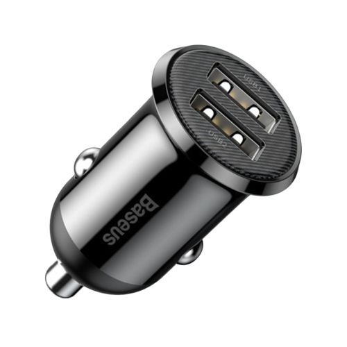 بيسوس جاين برو - شاحن سيارة بمنفذين يو اس بي - اسود