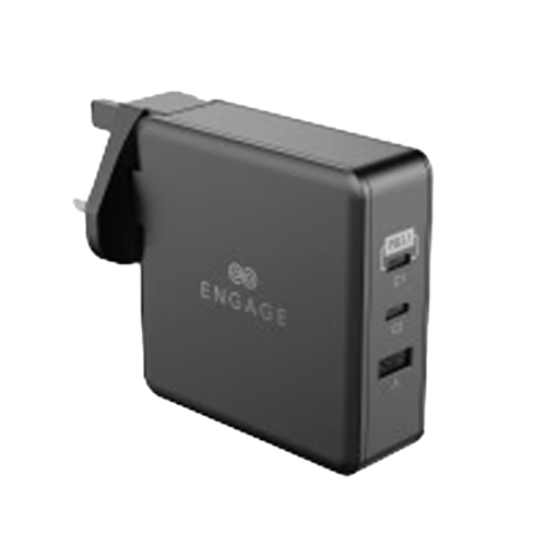 Engage 2-Port USB-C and 1-Port USB-A Travel Charger- Black